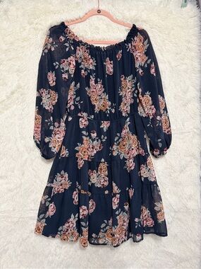 Le Chateau Womens Cottagecore Floral Tiered Off The Shoulder Mini Dress S Blue